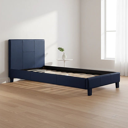 Single PU Leather Bed Frame Blue-Bed Frames-PEROZ Accessories