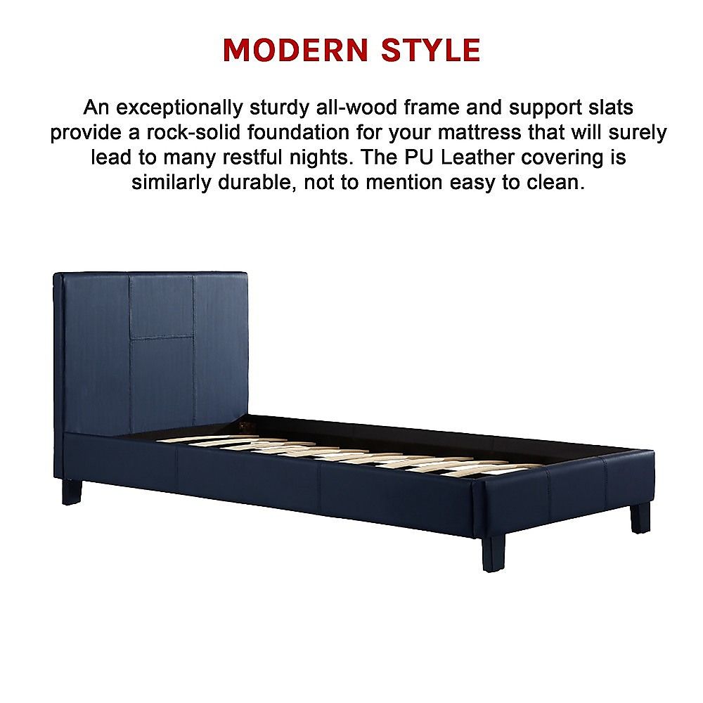 Single PU Leather Bed Frame Blue-Bed Frames-PEROZ Accessories