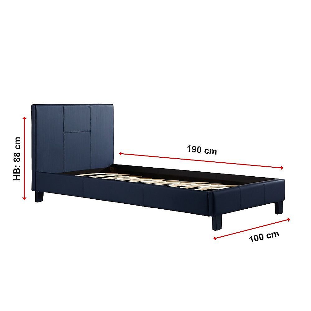 Single PU Leather Bed Frame Blue-Bed Frames-PEROZ Accessories