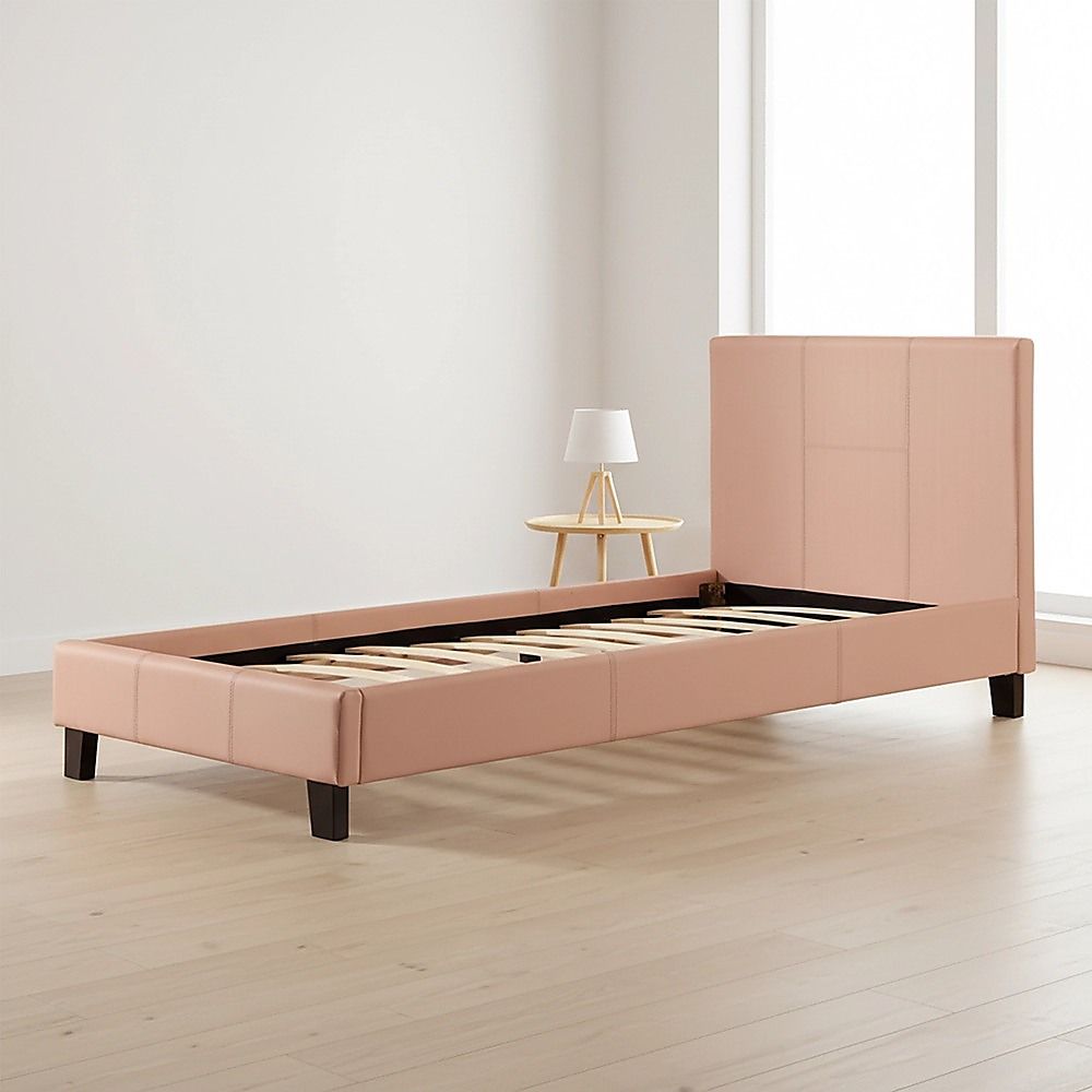 Single PU Leather Bed Frame Pink-Bed Frames-PEROZ Accessories