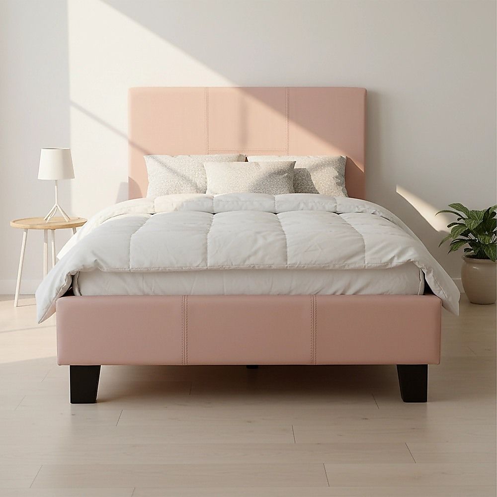 Single PU Leather Bed Frame Pink-Bed Frames-PEROZ Accessories