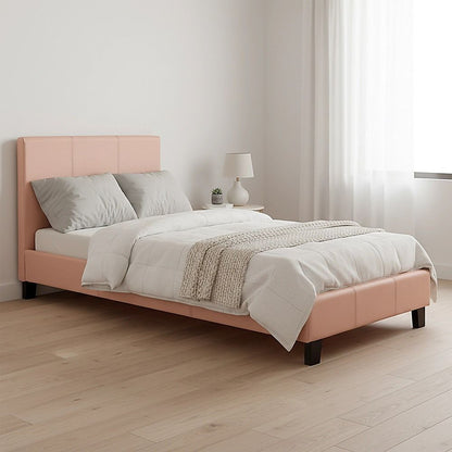 Single PU Leather Bed Frame Pink-Bed Frames-PEROZ Accessories