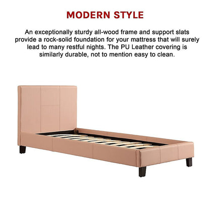 Single PU Leather Bed Frame Pink-Bed Frames-PEROZ Accessories