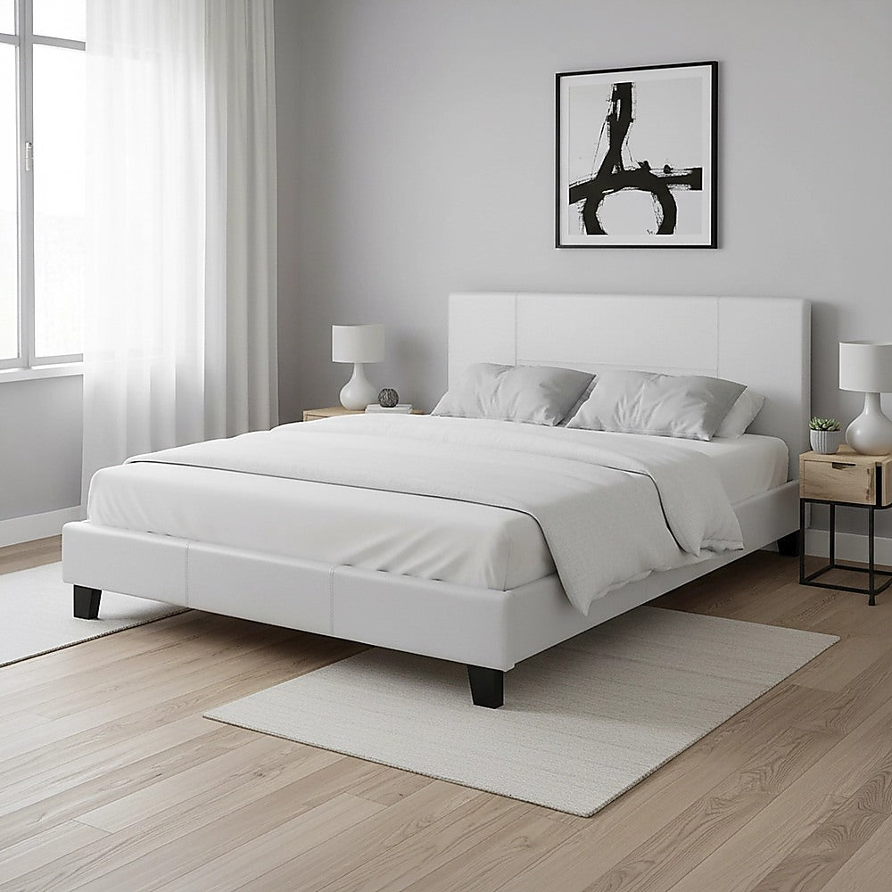 Double PU Leather Bed Frame White-Bed Frames-PEROZ Accessories