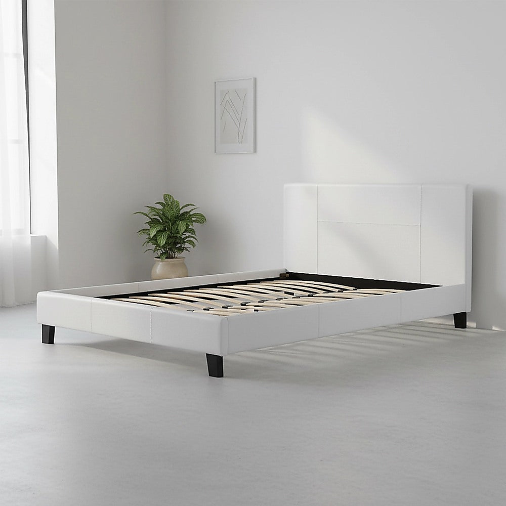 Double PU Leather Bed Frame White-Bed Frames-PEROZ Accessories