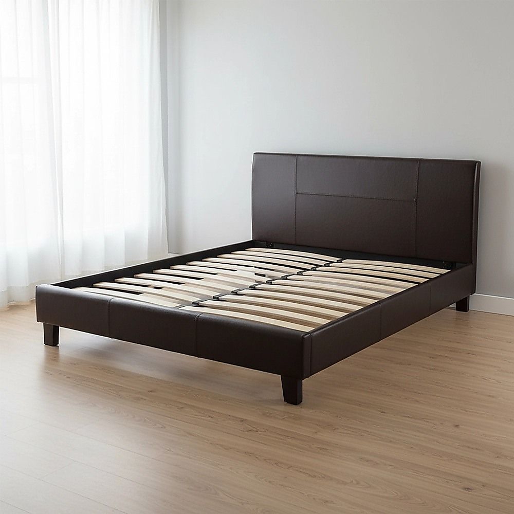 Double PU Leather Bed Frame Brown-Furniture > Bedroom-PEROZ Accessories
