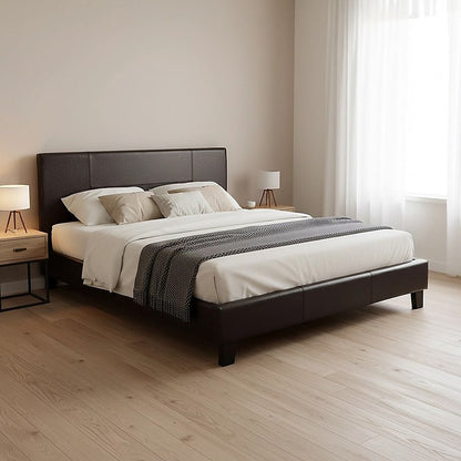 Double PU Leather Bed Frame Brown-Furniture > Bedroom-PEROZ Accessories
