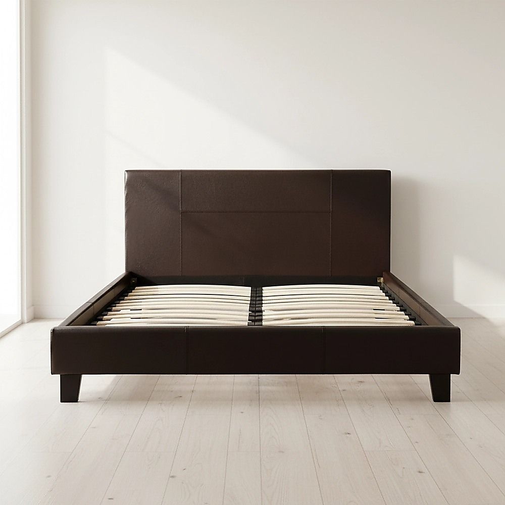 Double PU Leather Bed Frame Brown-Furniture > Bedroom-PEROZ Accessories