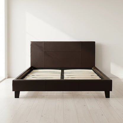 Double PU Leather Bed Frame Brown-Furniture > Bedroom-PEROZ Accessories