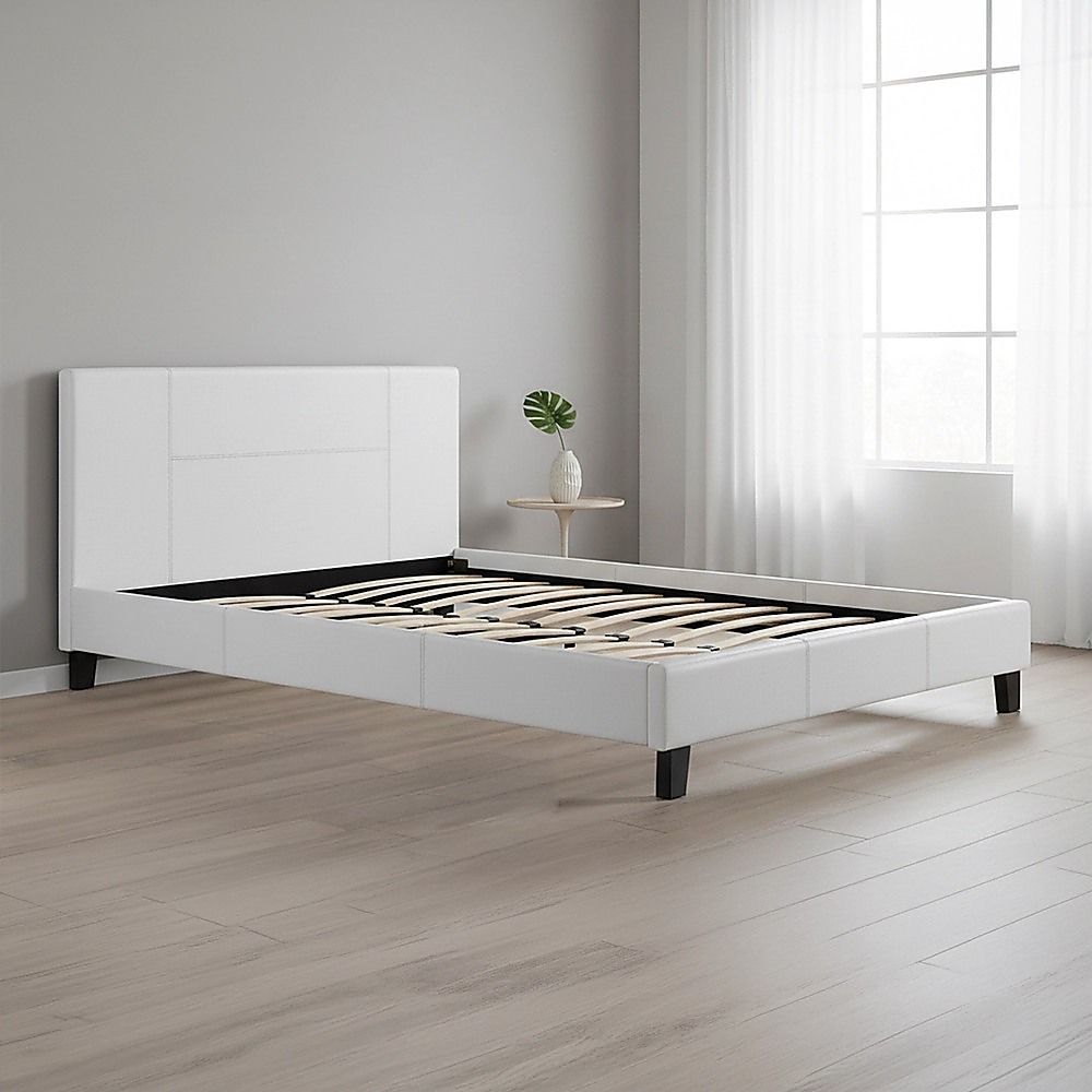 Queen PU Leather Bed Frame White-Furniture > Bedroom-PEROZ Accessories