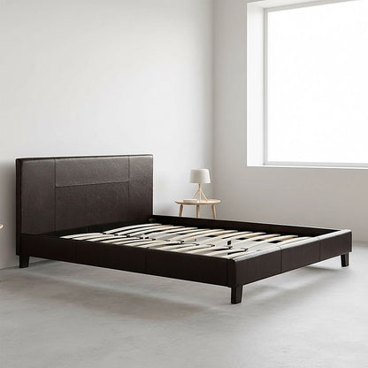 Queen PU Leather Bed Frame Brown-Bed Frames-PEROZ Accessories