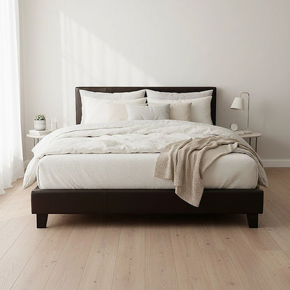 Queen PU Leather Bed Frame Brown-Bed Frames-PEROZ Accessories