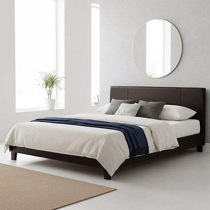 Queen PU Leather Bed Frame Brown-Bed Frames-PEROZ Accessories