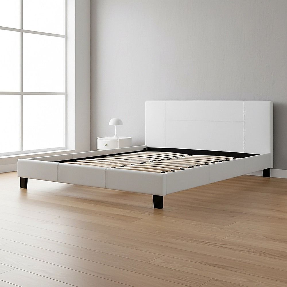 King PU Leather Bed Frame White-Bed Frames-PEROZ Accessories