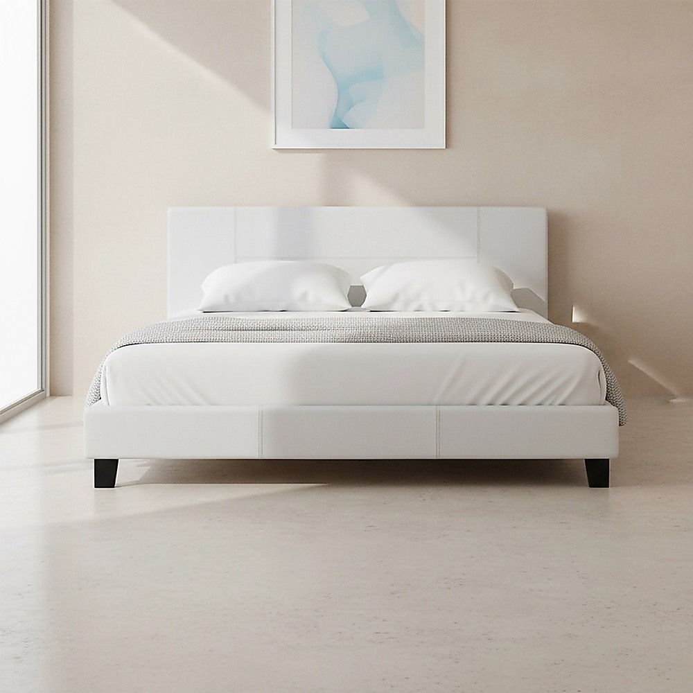 King PU Leather Bed Frame White-Bed Frames-PEROZ Accessories