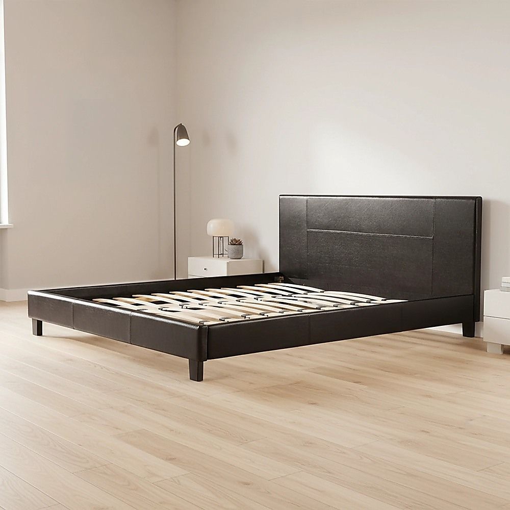 King PU Leather Bed Frame Brown-Furniture > Bedroom-PEROZ Accessories