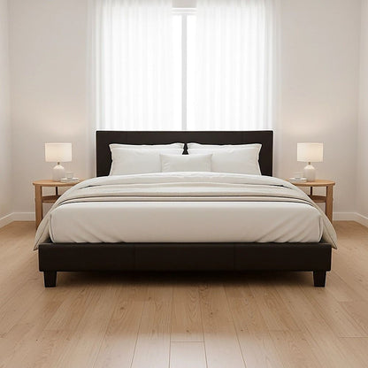 King PU Leather Bed Frame Brown-Furniture > Bedroom-PEROZ Accessories