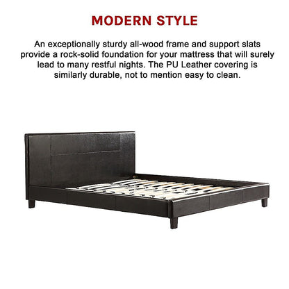 King PU Leather Bed Frame Brown-Furniture > Bedroom-PEROZ Accessories