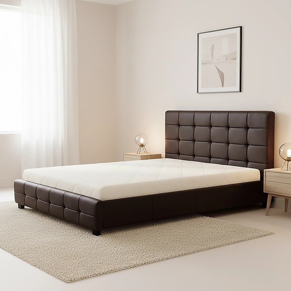 Double PU Leather Deluxe Bed Frame Brown-Bed Frames-PEROZ Accessories