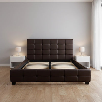 Double PU Leather Deluxe Bed Frame Brown-Bed Frames-PEROZ Accessories