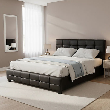 Double PU Leather Deluxe Bed Frame Black-Furniture > Bedroom-PEROZ Accessories