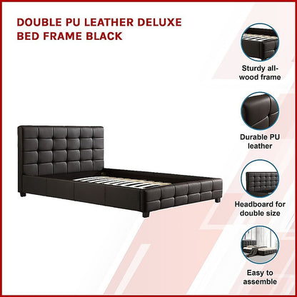 Double PU Leather Deluxe Bed Frame Black-Furniture > Bedroom-PEROZ Accessories