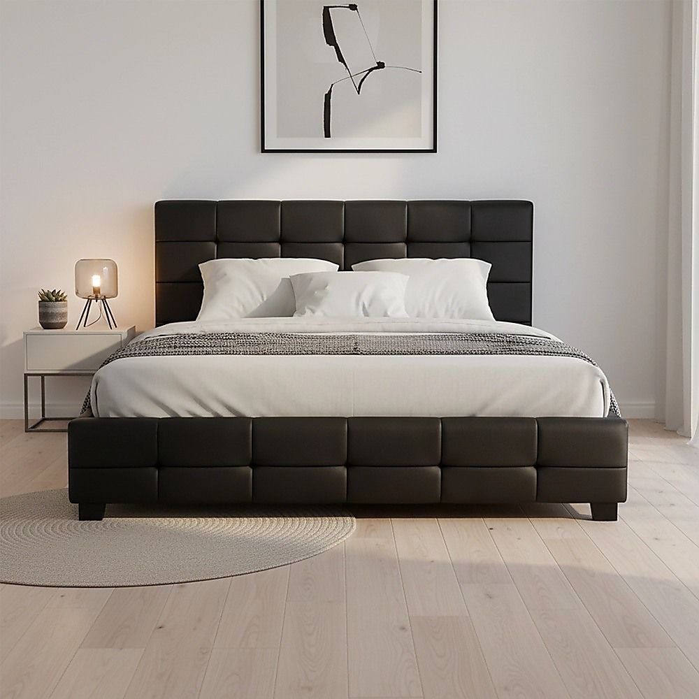 Double PU Leather Deluxe Bed Frame Black-Furniture > Bedroom-PEROZ Accessories