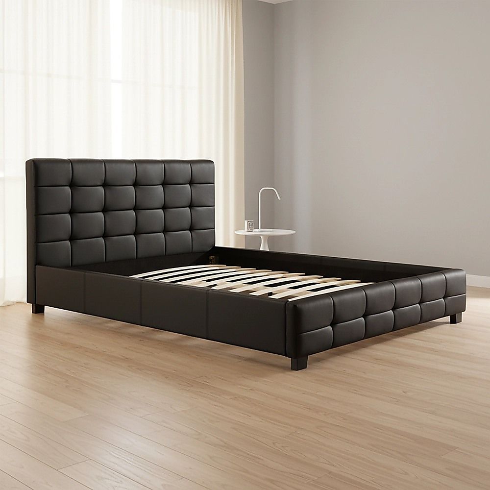 Double PU Leather Deluxe Bed Frame Black-Furniture > Bedroom-PEROZ Accessories