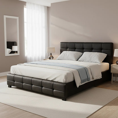 Double PU Leather Deluxe Bed Frame Black-Furniture > Bedroom-PEROZ Accessories