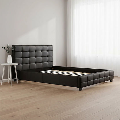 Queen PU Leather Deluxe Bed Frame Black-Furniture > Bedroom-PEROZ Accessories
