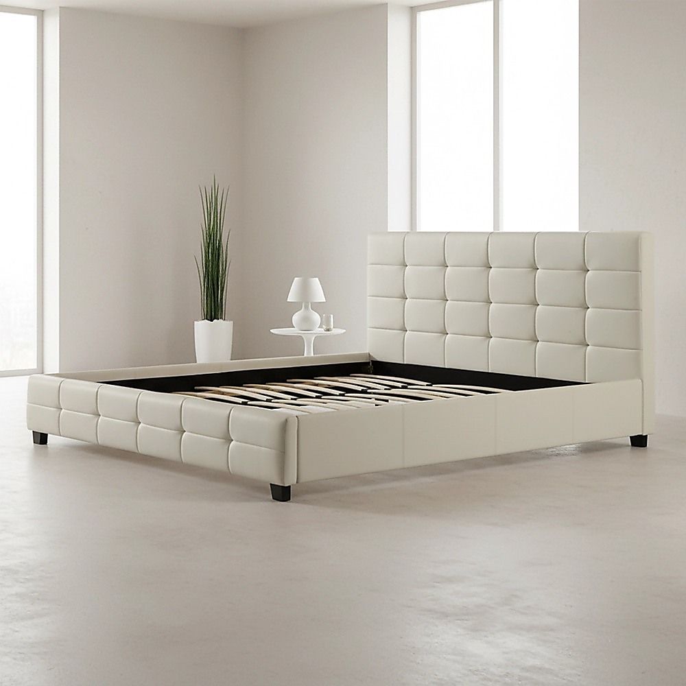 King PU Leather Deluxe Bed Frame White-Bed Frames-PEROZ Accessories
