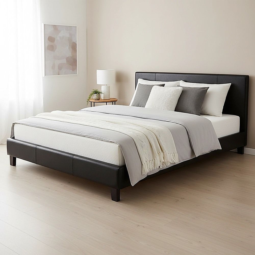 Queen PU Leather Bed Frame Black-Bed Frames-PEROZ Accessories