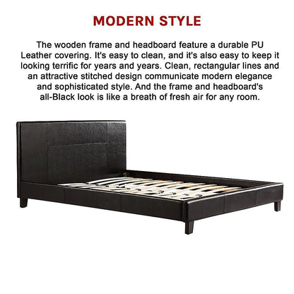 Queen PU Leather Bed Frame Black-Bed Frames-PEROZ Accessories