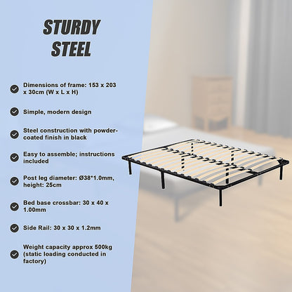 Queen Metal Bed Frame - Bedroom Furniture-Furniture &gt; Bedroom &gt; Beds &amp; Bed Frames-PEROZ Accessories