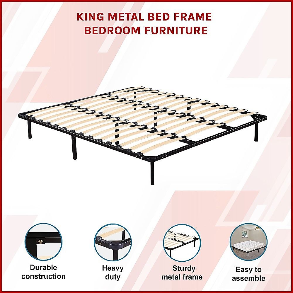 King Metal Bed Frame - Bedroom Furniture-Furniture > Bedroom > Beds &amp; Bed Frames-PEROZ Accessories