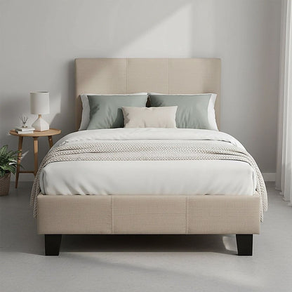 Single Linen Fabric Bed Frame Beige-Bed Frames-PEROZ Accessories
