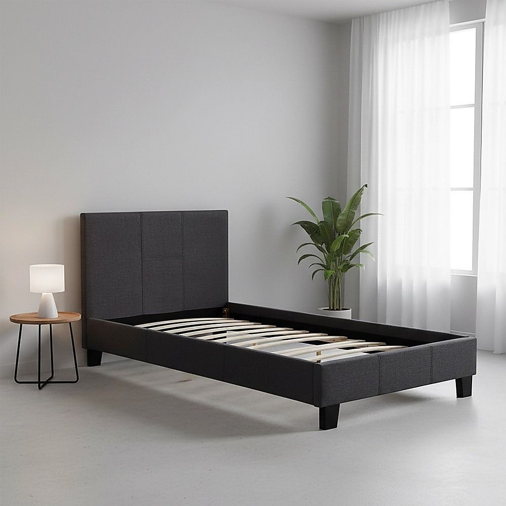 Single Linen Fabric Bed Frame Grey-Bed Frames-PEROZ Accessories