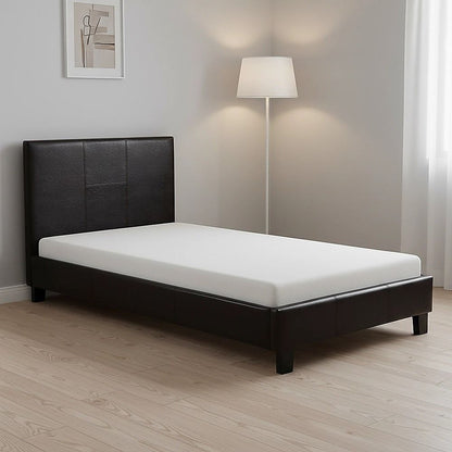 Single PU Leather Bed Frame Brown-Furniture > Bedroom-PEROZ Accessories