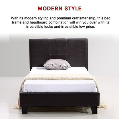 Single PU Leather Bed Frame Brown-Furniture > Bedroom-PEROZ Accessories