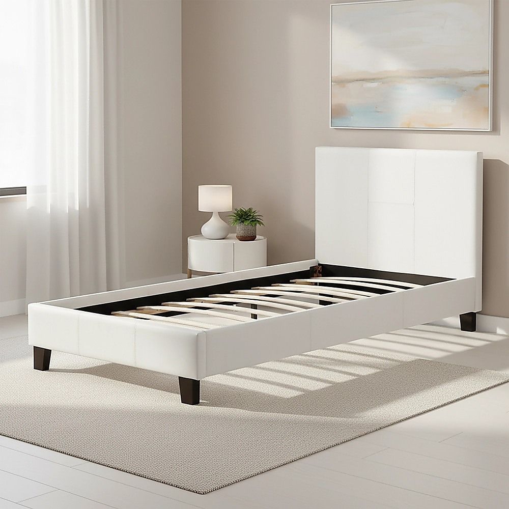 Single PU Leather Bed Frame White-Bed Frames-PEROZ Accessories