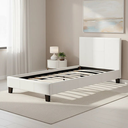 Single PU Leather Bed Frame White-Bed Frames-PEROZ Accessories