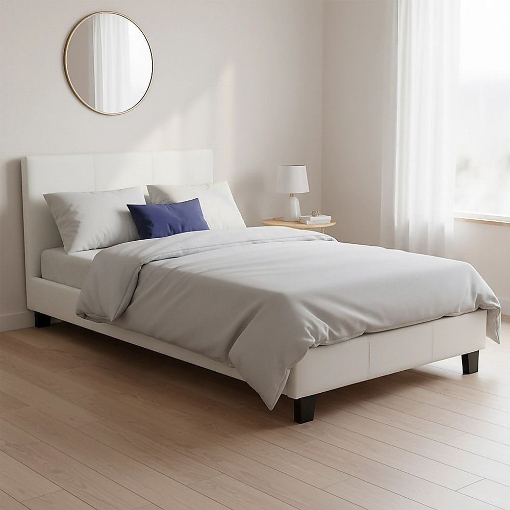 Single PU Leather Bed Frame White-Bed Frames-PEROZ Accessories