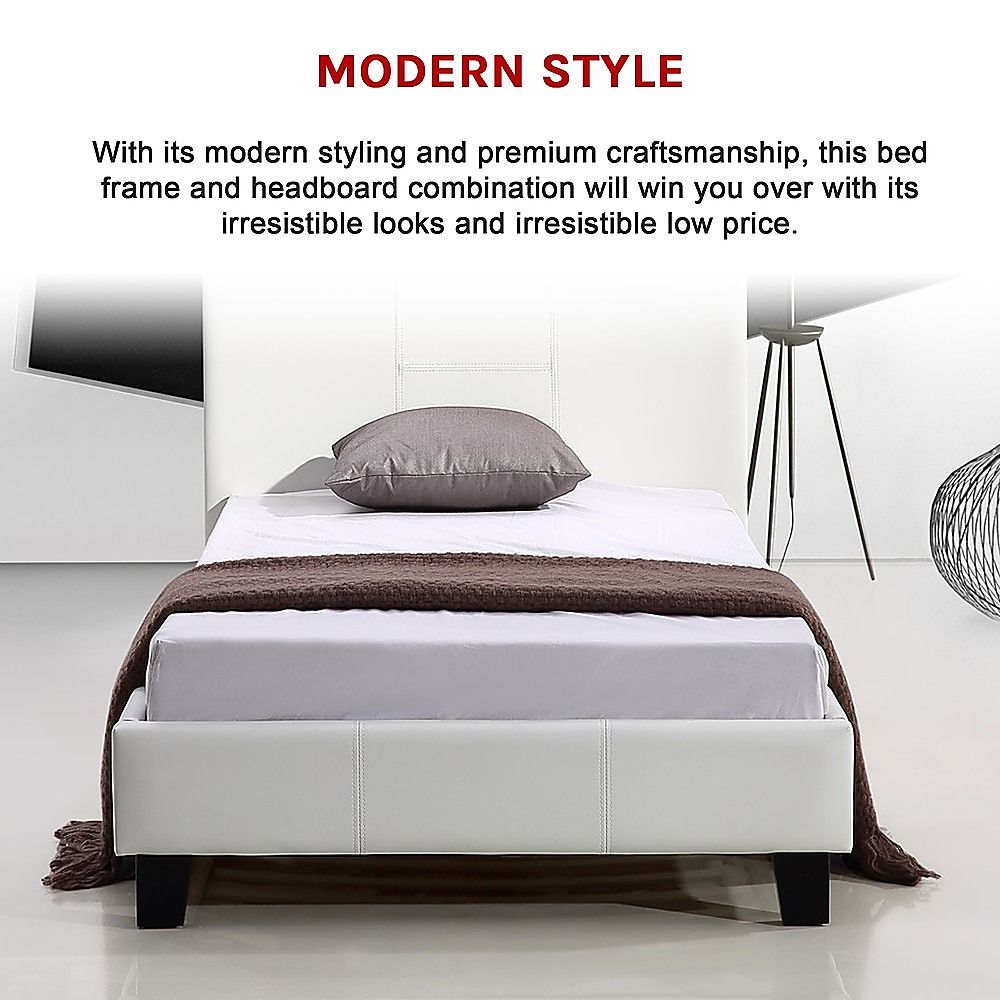 Single PU Leather Bed Frame White-Bed Frames-PEROZ Accessories