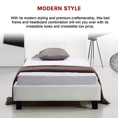 Single PU Leather Bed Frame White-Bed Frames-PEROZ Accessories