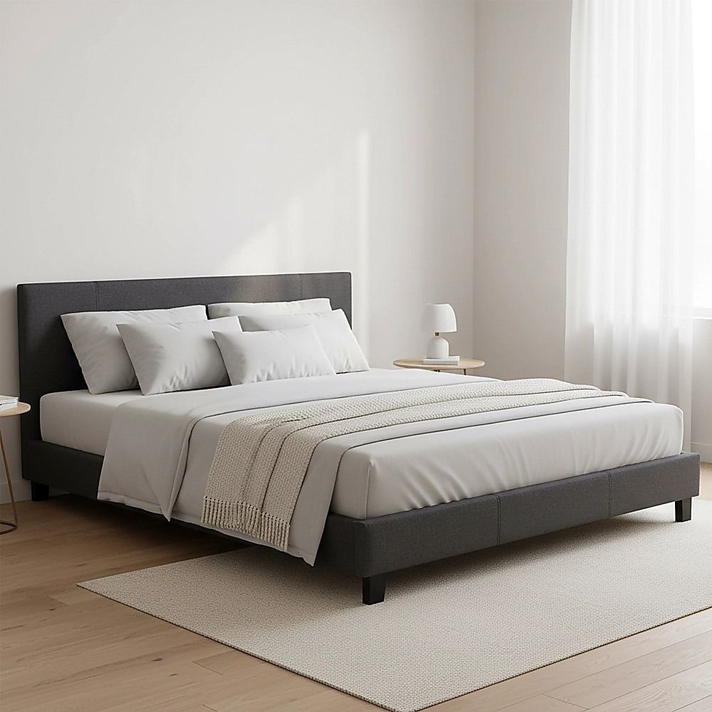 King Linen Fabric Bed Frame Grey-Furniture > Bedroom-PEROZ Accessories