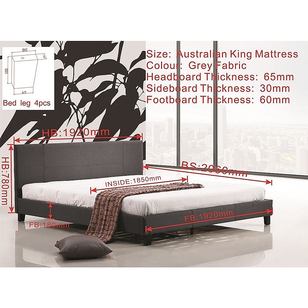 King Linen Fabric Bed Frame Grey-Furniture > Bedroom-PEROZ Accessories