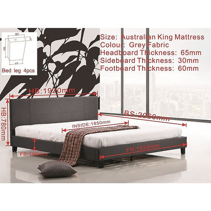 King Linen Fabric Bed Frame Grey-Furniture > Bedroom-PEROZ Accessories