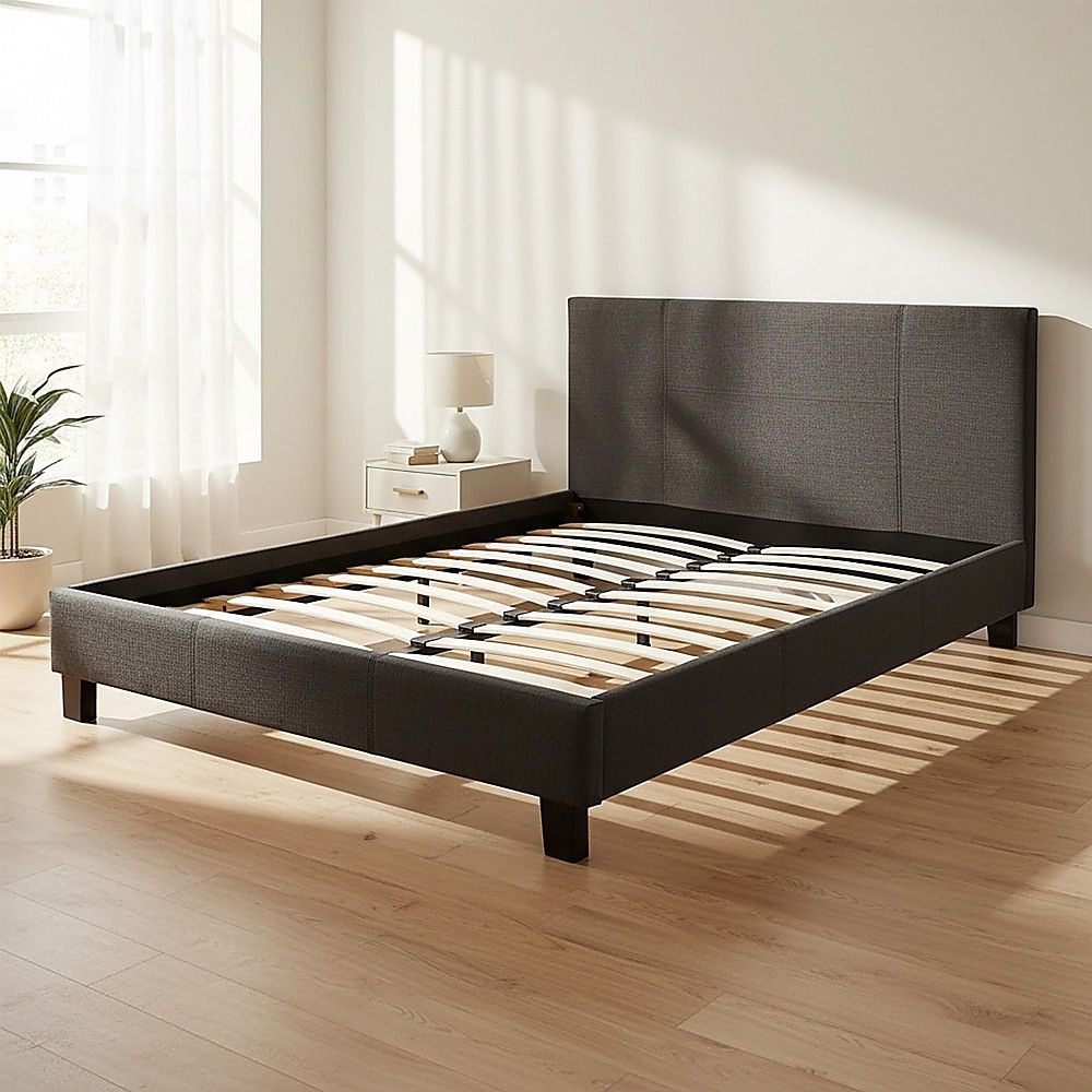 Queen Linen Fabric Bed Frame Grey-Furniture > Bedroom-PEROZ Accessories