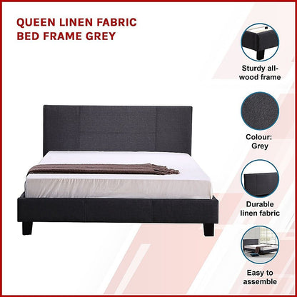 Queen Linen Fabric Bed Frame Grey-Furniture > Bedroom-PEROZ Accessories