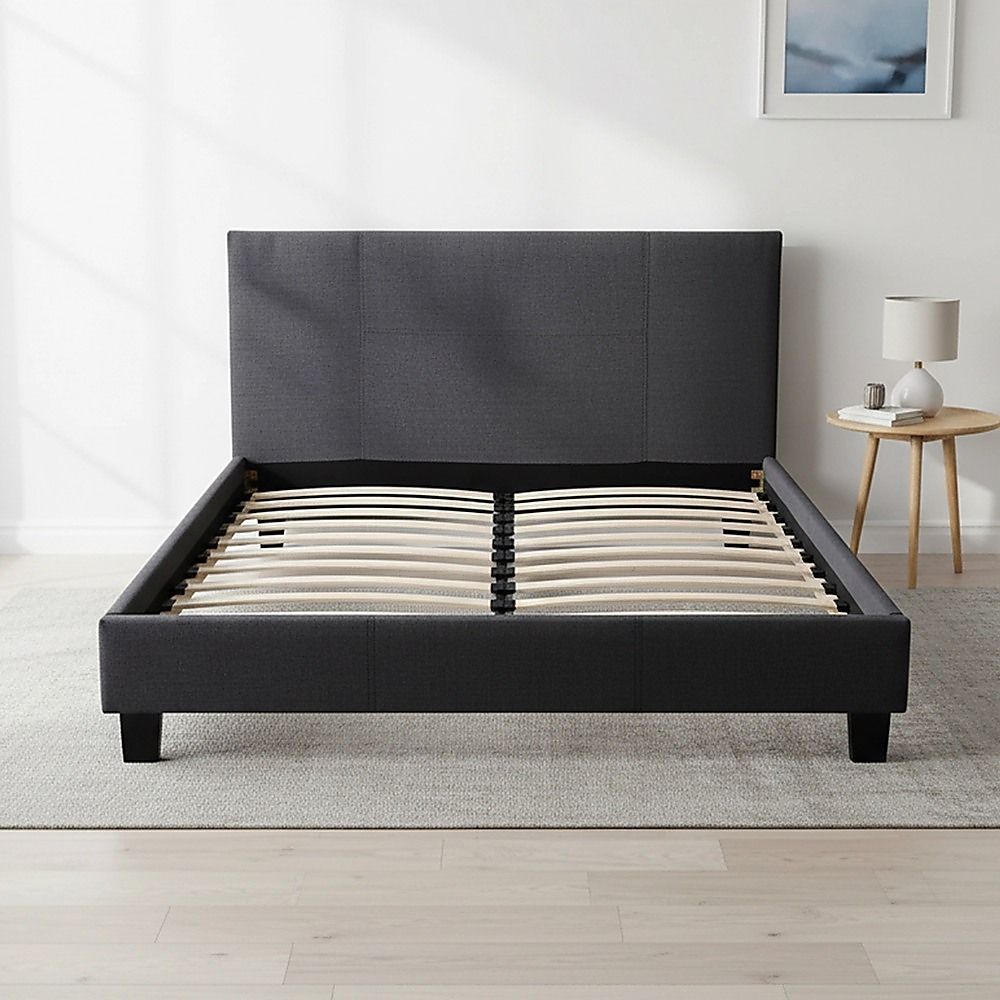 Queen Linen Fabric Bed Frame Grey-Furniture > Bedroom-PEROZ Accessories